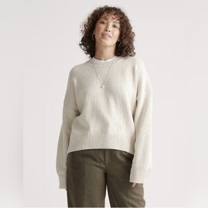 Quince Cotton Boyfriend Crew Sweater In Speckled Beige